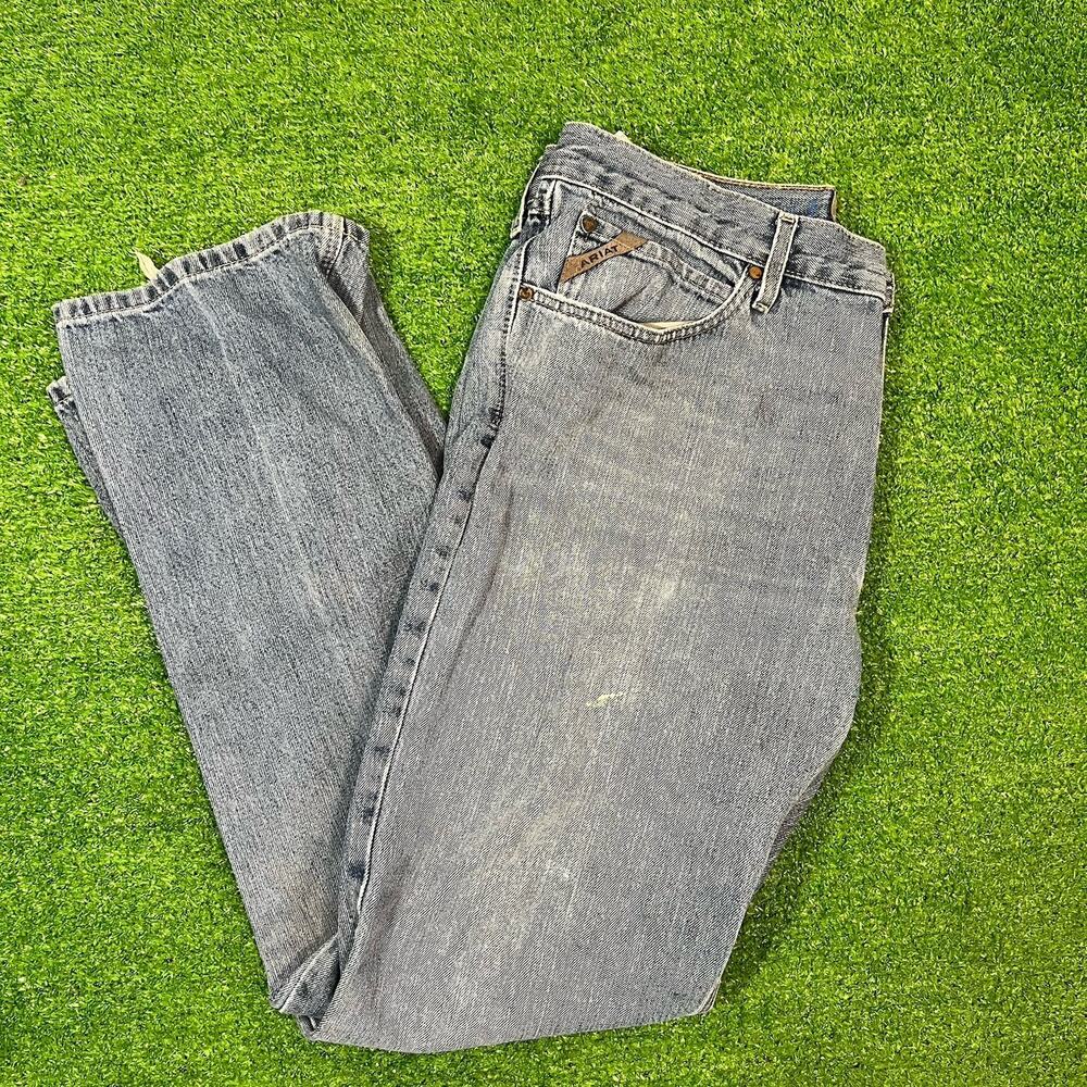 Ariat M2 Utility Legacy Jeans Mens 35x34 Light Wash Relaxed Boot Cut Distressed‎